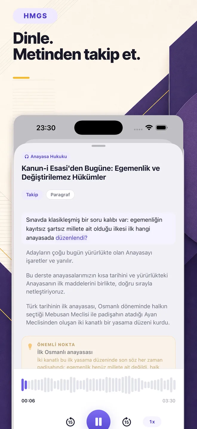 Sesli ders ve eş zamanlı metin ekranı.